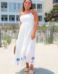 MINKPINK White & Blue Isadora Embroidered Midi Dress