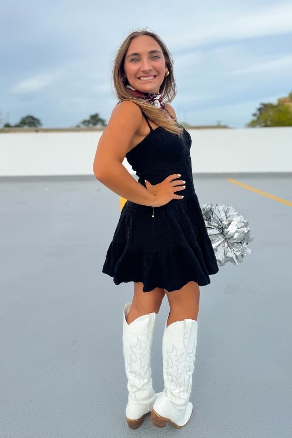First Down Black Tiered Babydoll Mini Dress