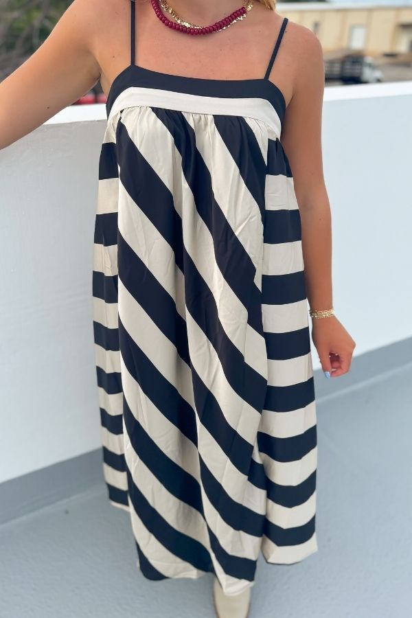 Goal Line Black Striped Maxi Dress