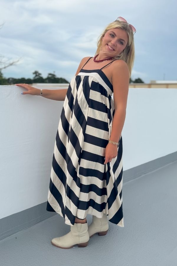Goal Line Black Striped Maxi Dress