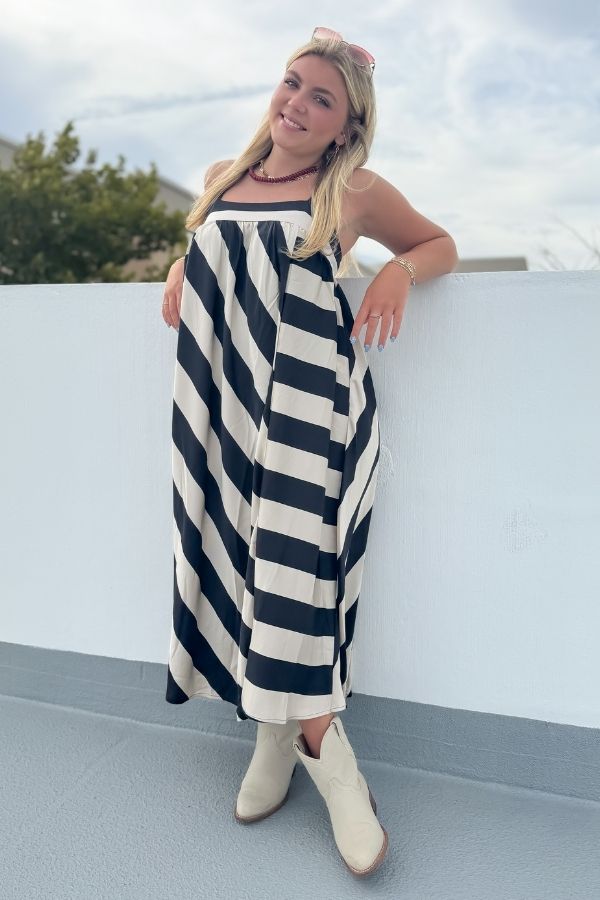 Goal Line Black Striped Maxi Dress
