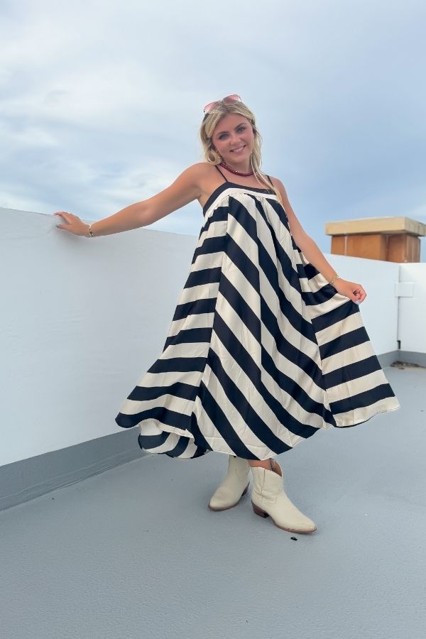 Goal Line Black Striped Maxi Dress