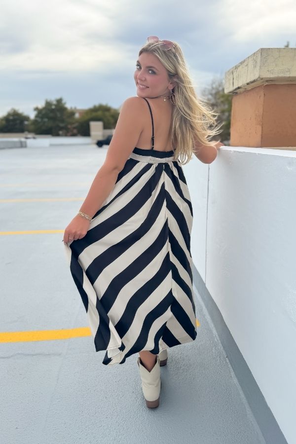 Goal Line Black Striped Maxi Dress