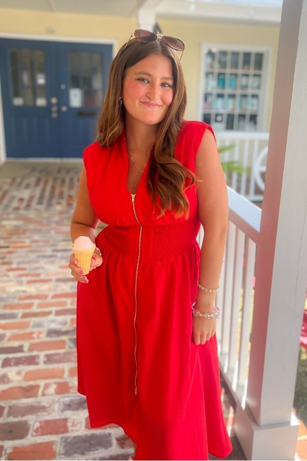 Hot Tamale Red Zip Front Midi Dress