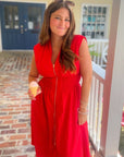 Hot Tamale Red Zip Front Midi Dress