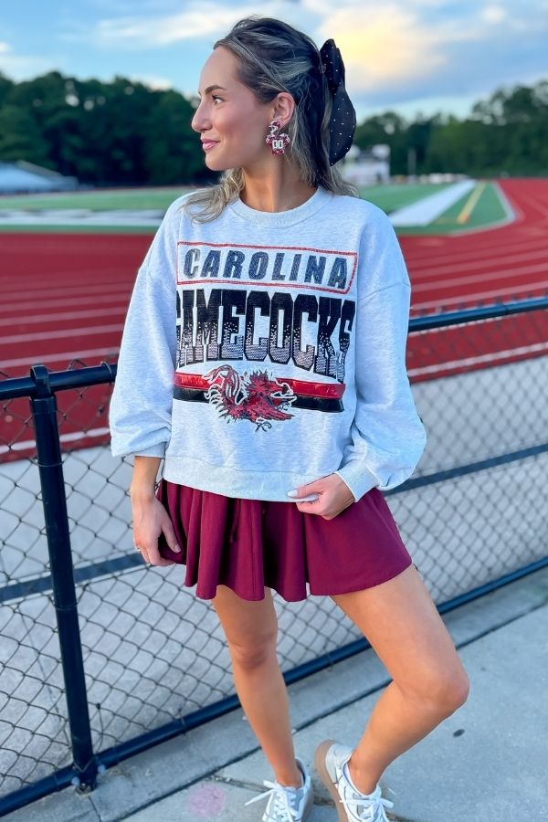 Queen of Sparkles Grey Carolina Gamecocks Vintage Sweatshirt