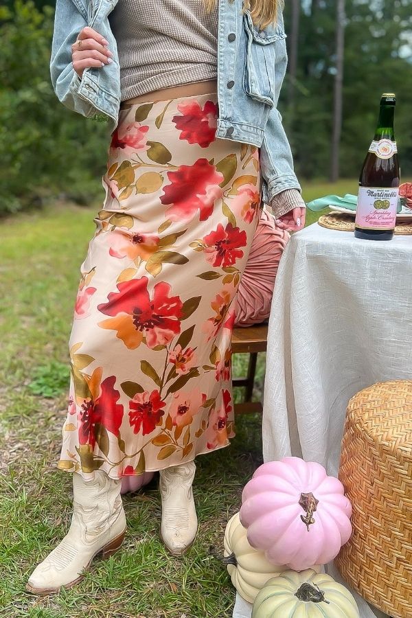 Wildflower Waltz Floral Printed Midi Slip Skirt