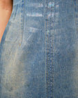 Close-up of denim fabric with iridescent shimmer, detailed view
