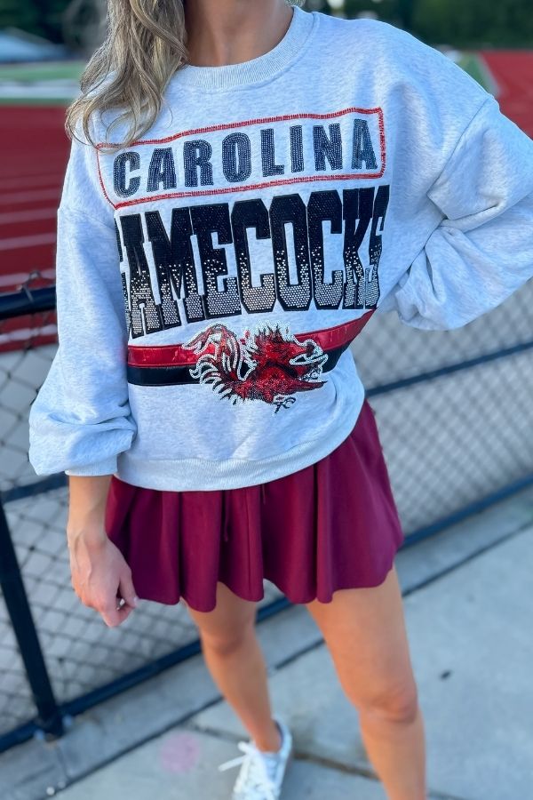 Queen of Sparkles Grey Carolina Gamecocks Vintage Sweatshirt
