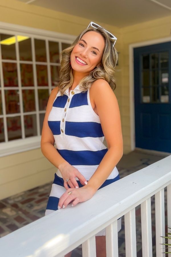 Show Me Your Mumu Sailor Blue Stripe Knit Zoe Button Down Sweater Dress