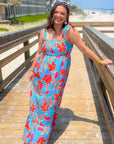THML Tie Strap Flower Print Maxi Dress