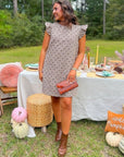 Blair Bow Print Brown Tweed Dress