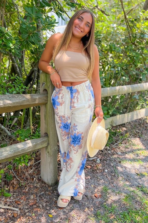 Free People Days End Printed Linen Pull-On Pants