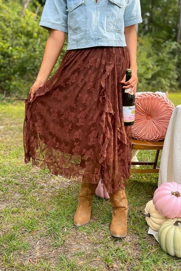 Serene Mocha Lace Maxi Skirt