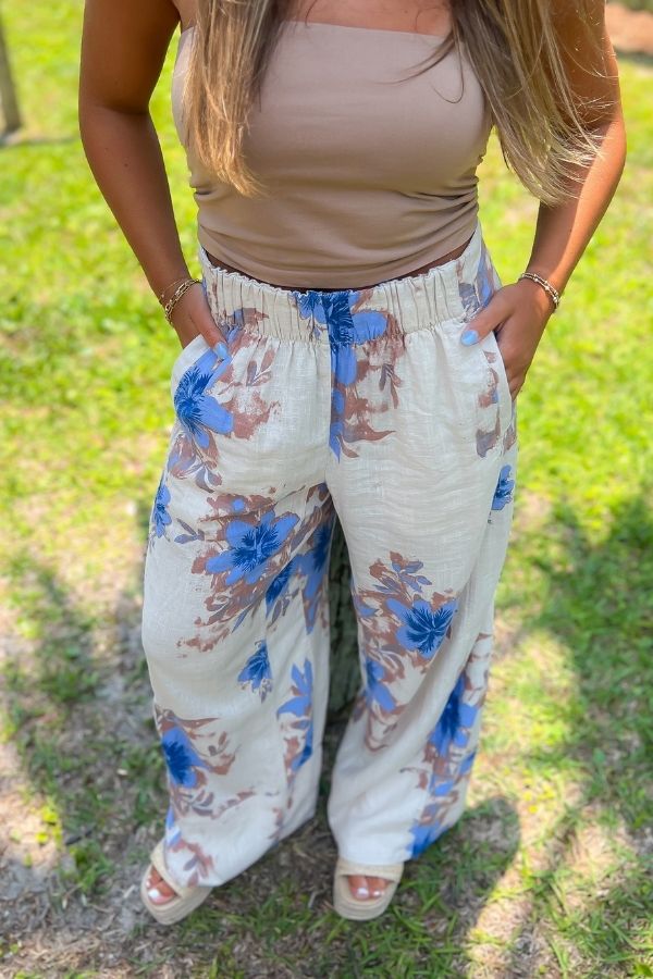 Free People Days End Printed Linen Pull-On Pants