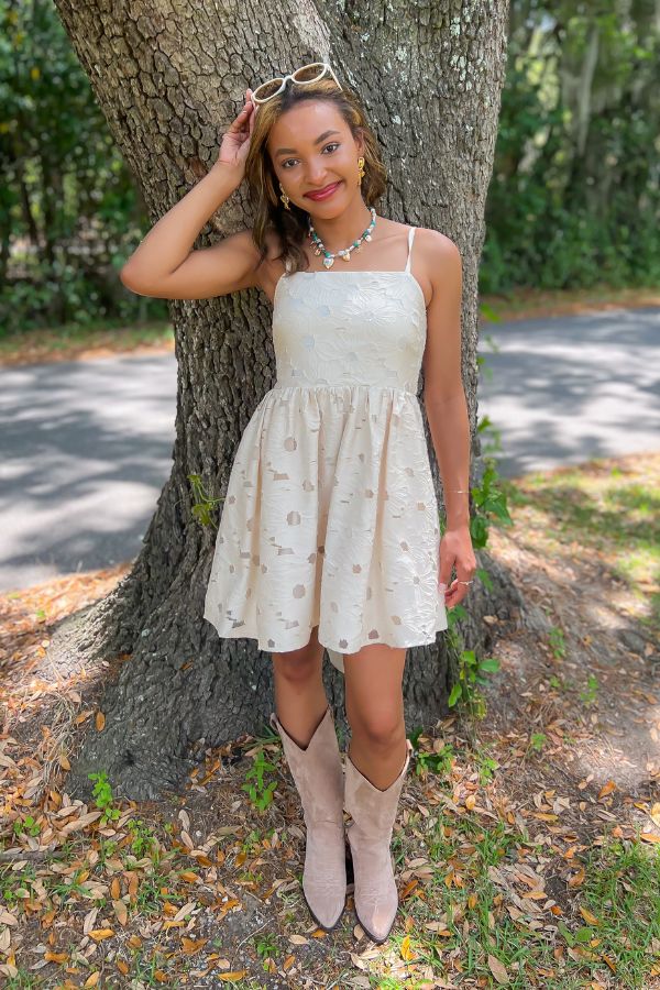 In Full Bloom Cream Floral Mini Dress
