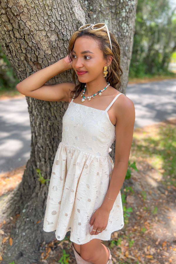 In Full Bloom Cream Floral Mini Dress