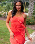 MINKPINK Red Venus Ruffle Maxi Dress