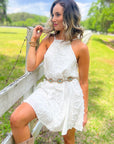 Antique Floral White Halter Neck Dress