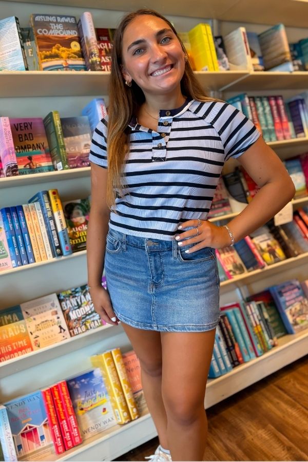 Easy A Blue Striped Baby Tee