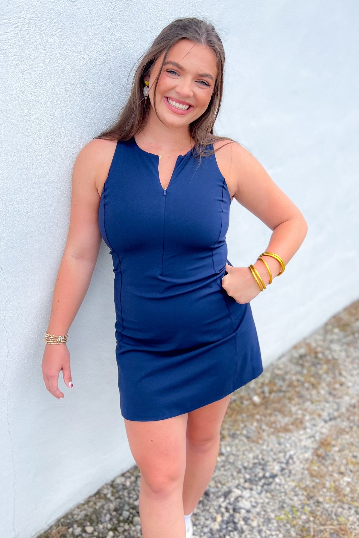Spanx Timeless Navy Get Moving Zip Front Dress