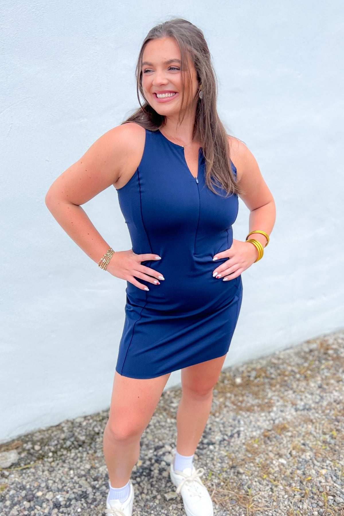 Spanx Timeless Navy Get Moving Zip Front Dress