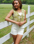 Jolene Matcha Embroidered Tie Top Vest