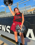 Queen of Sparkles USC Gameday Sweater Vest in garnet and black styled with pom-poms, perfect for cheering on the Gamecocks in bold gameday fashion.