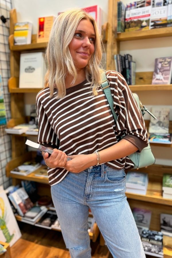 Study Hall Brown Striped Oversized Tee