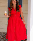 Hot Tamale Red Zip Front Midi Dress