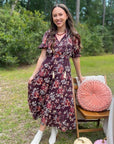 THML Burgundy Printed Puff Sleeve Tiered Maxi Dress