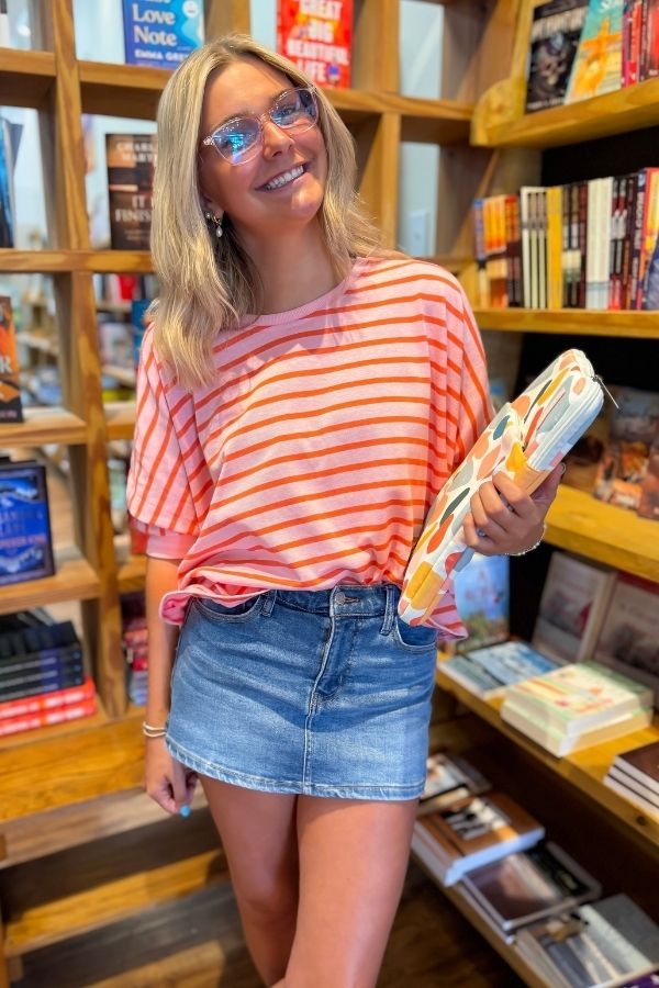 Study Hall Pink Striped Oversized Tee