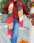 Red Khaki Colorblock Scarf