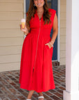 Hot Tamale Red Zip Front Midi Dress