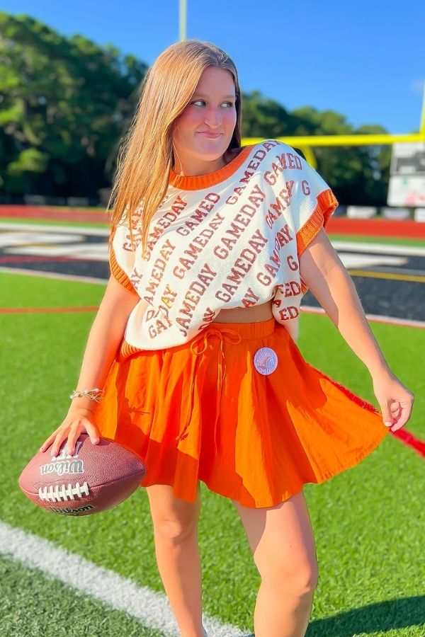 Stadium Days Orange Flowy Skort