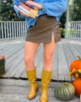 Mocha Faux Leather Mini Skort