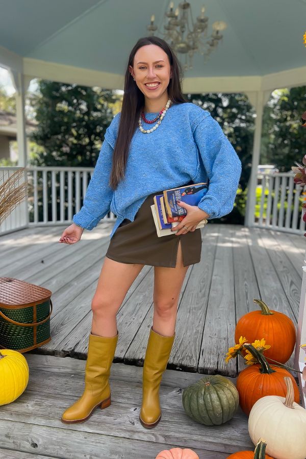 Lorelai Blue Marbled Round Neck Sweater