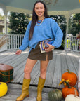 Lorelai Blue Marbled Round Neck Sweater