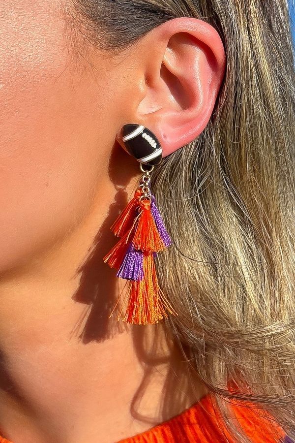 Gameday Orange & Purple Football Earrings