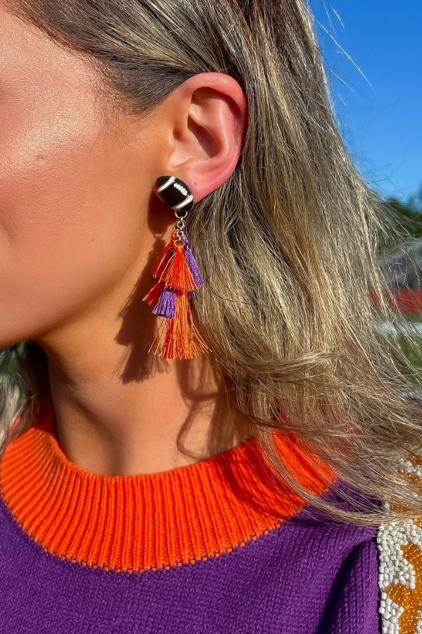 Gameday Orange & Purple Football Earrings