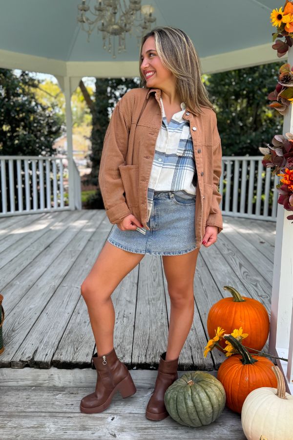 Vintage Camel Twill Utility Jacket