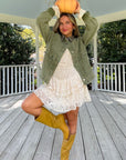 Washed Olive Checkered Collar Barn Jacket