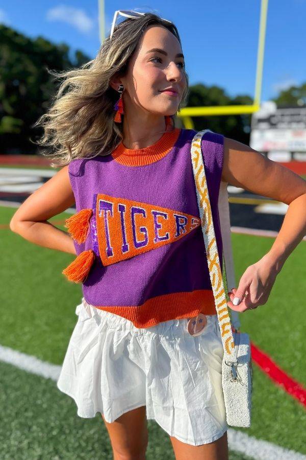 Queen of Sparkles Clemson Tigers Pennant Sweater Tank