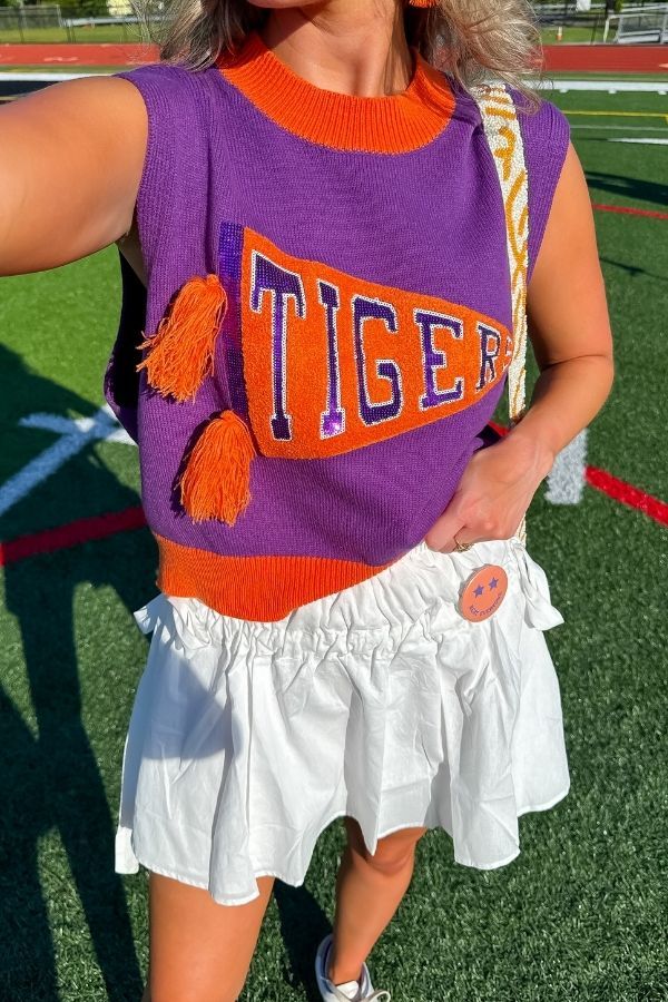 Queen of Sparkles Clemson Tigers Pennant Sweater Tank
