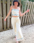 Ciao Blue Floral Embroidered Pants
