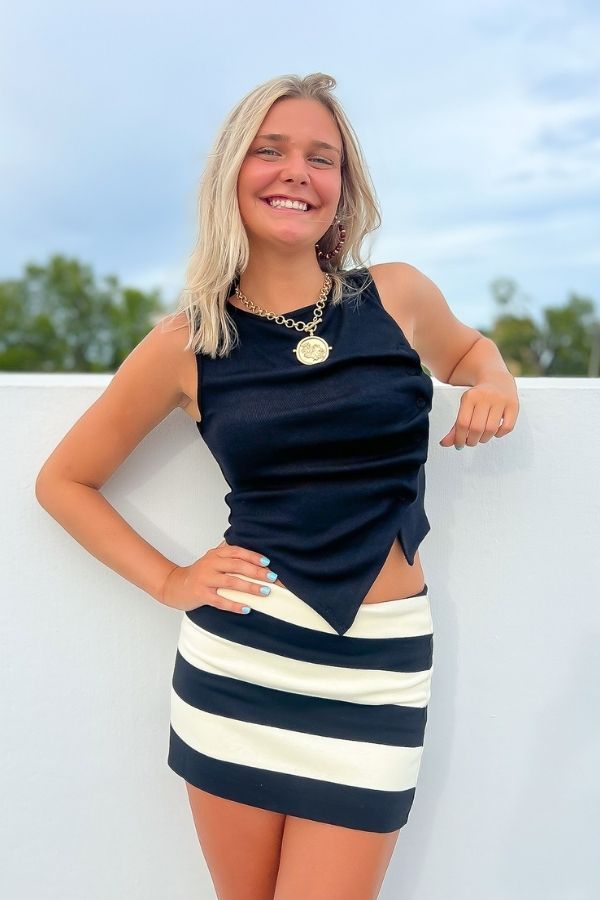 Lily White Black and White Wide Striped Mini Skirt