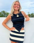 About Tonight Black Asymmetrical Button Tank Top