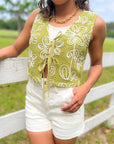 Jolene Matcha Embroidered Tie Top Vest