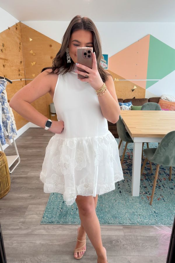Always Yours White Floral Organza Mini Dress