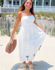 MINKPINK White & Blue Isadora Embroidered Midi Dress